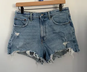 Abercrombie & Fitch 30/10 Curve Love Mom High Rise Shorts Denim Distressed thumbnail 1