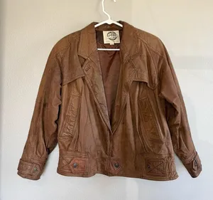 [G-III Global Identity] Vintage Brown Bomber Leather Jacket-Medium thumbnail 2