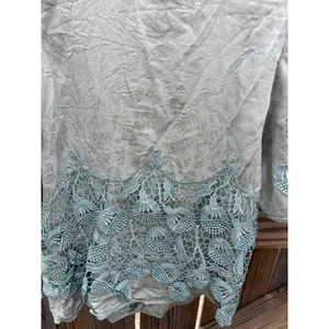 Vintage Blouse Cottagecore Sage Green Lace Applique Puff Sleeve Small‎ thumbnail 3