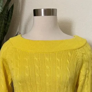 Vintage‎ Lauren Ralph Lauren Yellow Cable Knit Sweater Preppy Boat Neck Knit thumbnail 5
