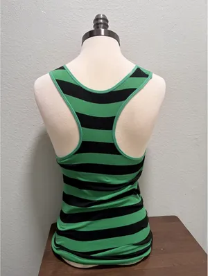 Jockey Women's Tank Top Sz M Green Black Striped Knit Y2K thumbnail 3