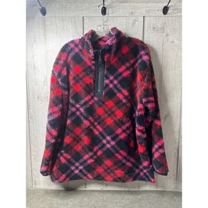 Maurices Womens Red & Black Plaid Sherpa Top & Shorts Set Large Cozy Winter Wear thumbnail 2