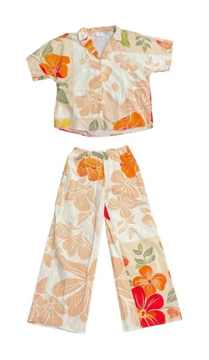 SABO Petal Scarf Boxy Fit Chey Top Pants Set M Resort Vacation Tropical Floral thumbnail 1