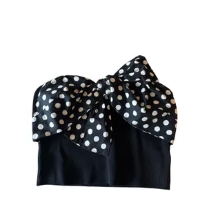 Dolan Black & White Polka Dot Bow Crop Top Size S thumbnail 2