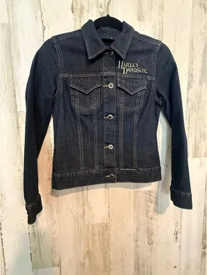 Harley-Davidson Women’s XS Denim Jacket Eagle Rhinestone Embroidered Moto thumbnail 7