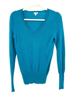 Halogen Teal 100% Cashmere V-Neck Sweater Long Sleeve Size Small thumbnail 1