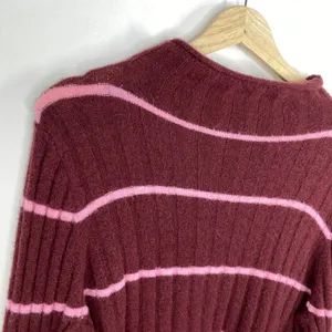 Madewell Evercrest Turtleneck Sweater 1X Burgundy Pink Stripe Ribbed Cozy‎ Plus thumbnail 5