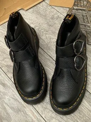 Dr Martens black leather heart shaped buckle boot US size 6 thumbnail 4