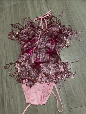 Pink Sequin Star Bodysuit with Fringe Accents thumbnail 1