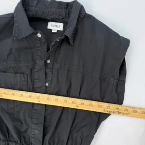 PISTOLA Rosie Black Utility Mini Shirt Dress Snap Front Elastic Waist Size XS thumbnail 7