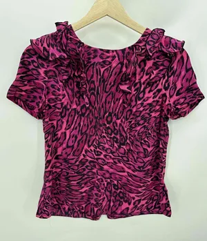Juicy Couture Pink‎ Animal Print Short Sleeve Silk Blouse Women Size 2 thumbnail 1