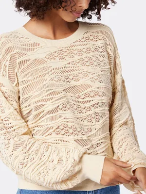 SOFT JOIE Val Crew Neck Sweater in Bleached Sand Beige Lace Textured‎ XXS thumbnail 9