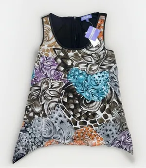 Vivienne Tam Womens Size L Multi Abstract Asymmetrical Sleeveless Blouse thumbnail 1