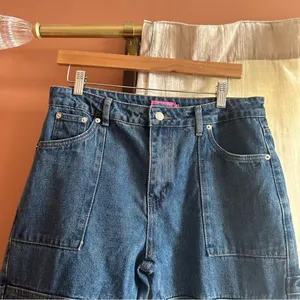 Edikted Jaimie Cargo Jeans Baggy Fit Pockets Low Waist Blue Denim Y2K NEW Size L thumbnail 6