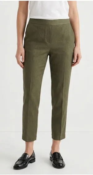NWT Theory Treeca Pull On in Dark Olive Eco Crunch Linen Stretch Crop Pants 6 thumbnail 1