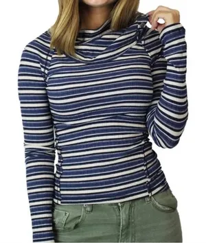 Free People Navy and Cream Striped Turtleneck Sweater thumbnail 1