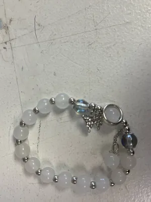 Silver White Beaded Charm Bracelet - Women Jewelry thumbnail 2