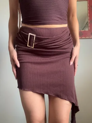 ORPHE nwt brown asymmetric knee length skirt thumbnail 1