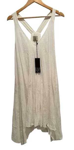 Tina Jo White Gauze Cotton Swing Dress Tunic‎ Medium NWT Boho Lagenlook Made USA thumbnail 1