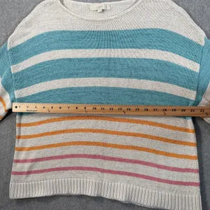 LOFT Women's Large Striped Knit Sweater Top Teal Orange Pink Drop Shoulder Boxy thumbnail 7