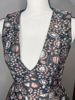 Alice & Olivia Pacey Low V-Neck Metallic Brocade Jacquard Lantern Mini Dress 2 thumbnail 5