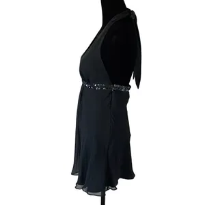 Express XS Sleeveless Top. V-neck Halter with tie. Sequenced at‎ rib cage. thumbnail 3