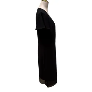 VTG 90s Elegant‎ Mock Jacket Sheath Dress 10 Black Beaded Floral Midi Modest thumbnail 6