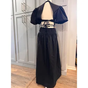 ASTR‎ The Label Shelby Dress Black Puff Sleeve Open Back High Neck Maxi Large thumbnail 12