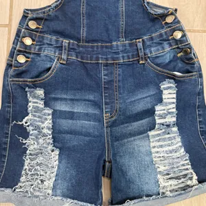 Denim Blue Distressed Short Overalls - Women thumbnail 3