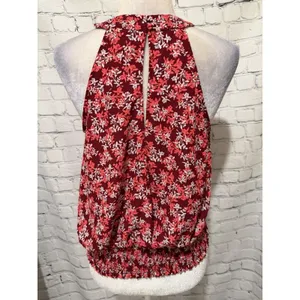Express red and white floral printed keyhole halter Top Blouse Size Medium thumbnail 4