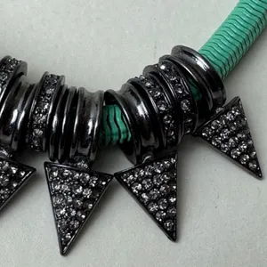 Aqua‎ Ribbed Cord Statement Necklace Gunmetal Triangle Crystal 20" Whimsigoth thumbnail 3