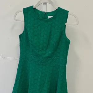 Calvin Klein Green Eyelet Cotton Fit and Flare Dress Petite 2P Sleeveless Summer thumbnail 3