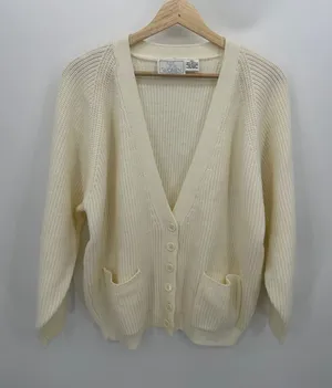 Just‎ For Women Cardigan Sweater Women 1X Cream Button Down Knit Chunky Academia thumbnail 1