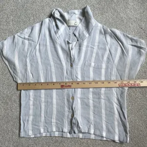 Wilfred Free Button Up Crop Blouse Top Light Blue White Stripes Size Small thumbnail 9