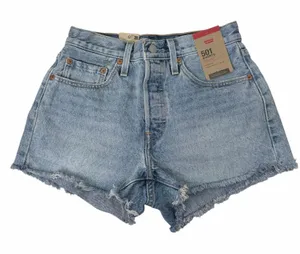 New Levi’s 501 Original High Rise Light Wash Denim Shorts Raw Hem Size 26 thumbnail 1