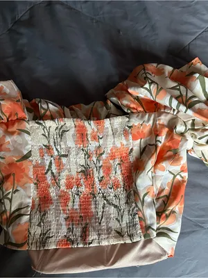 Entro Floral Off-Shoulder Top bandeau style in Orange & green thumbnail 5