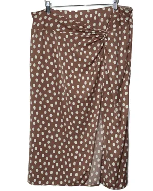 Abercrombie & Fitch Mauve Pink White Polka Dot Slit Midi Skirt Womens Size XL thumbnail 1