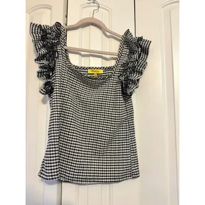 Gingham‎ Checkered Ruffle Top By Circus NY Size L Black Size L thumbnail 2