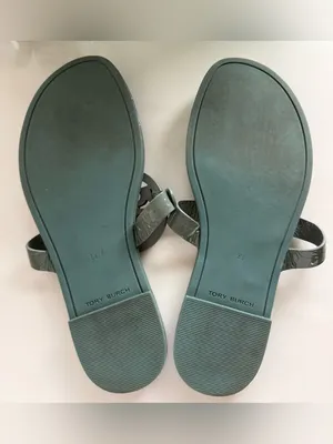 Tory Burch Soft Patent Leather Miller Sandals, Arctic Blue, Sz. 8.5 LIKE-NEW! thumbnail 11
