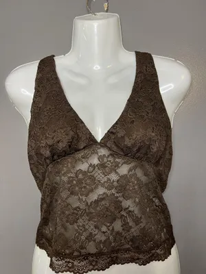 SweatyRocks Bralette Bra Womens Medium Brown Lace Sheer Wireless Lined Crop Top thumbnail 1