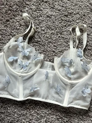 White Sheer Bra with 3D Butterfly Embellishments thumbnail 2