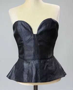 NWT Minty Meets Munt‎ XS Black Satin Peplum Bustier Corset Top Paloma Goth Sleek thumbnail 1