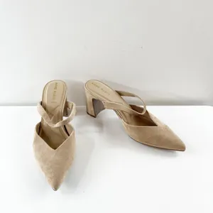 Anne Klein Bellatrix Pointed Toe Suede Block Heel Mule Heels Tan Beige 9 thumbnail 9