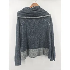 Free People FP Beach Pullover Womens M One Body Cowl Neck Blue Marled Raw Seam EUC thumbnail 3