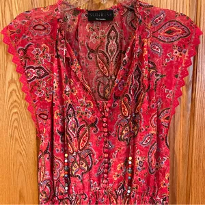 Sunrise by The Kooples Reef Paisley Print‎ Silk Chiffon Mini Dress Pink Size 2 thumbnail 7