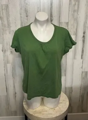 Solid Olive Green Short Sleeve T-Shirt Womens Size XL Casual Scoop Neck Basic Te thumbnail 1
