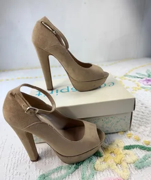 Peep Toe Platform Heels Ankle‎ Strap Stiletto Tan Shoes Size 7M thumbnail 1