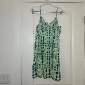 Aerie Blue Lime Green Floral Tie Front Smocked Back Cami Mini Dress Large beach thumbnail 4