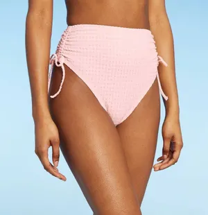 Sea Angel Bikini Bottoms High Rise Ruched Tie Sides Textured Pink M thumbnail 1