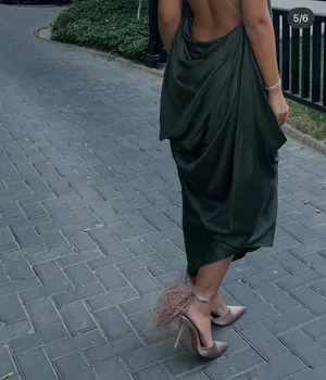 Zara Elegant Green One-Shoulder asymmetric maxi Dress evening party thumbnail 6